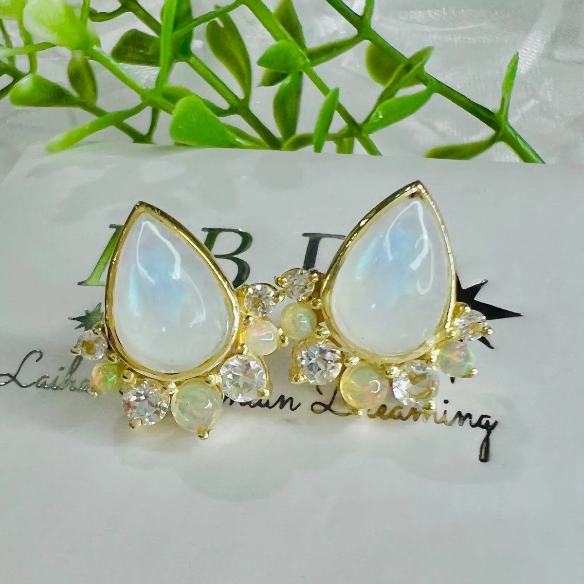 Laihas Premium Ballerina Gold Topaz, Opal and Moonstone Stud Earrings
