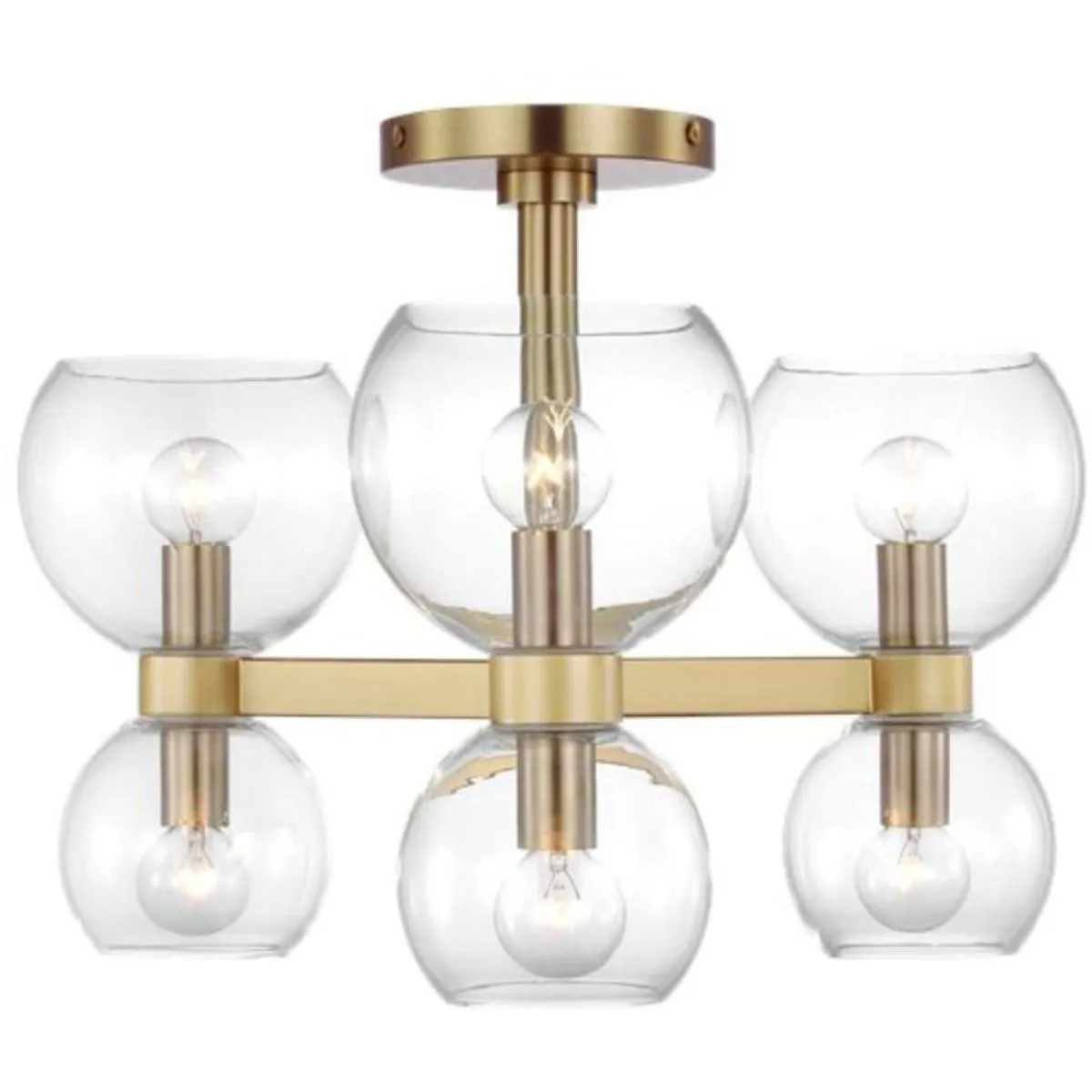 Londyn 20 in. 6 Lights Semi flush Mount Light Brushed Brass finish Clear Shade