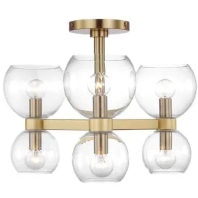 Londyn 20 in. 6 Lights Semi flush Mount Light Brushed Brass finish Clear Shade