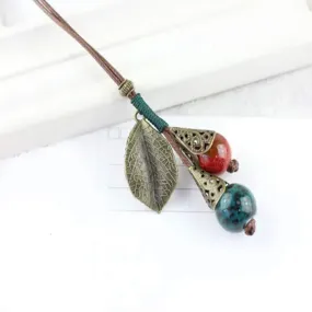 Long Ceramic Bead Necklace for Women | Bohemian Jewellery