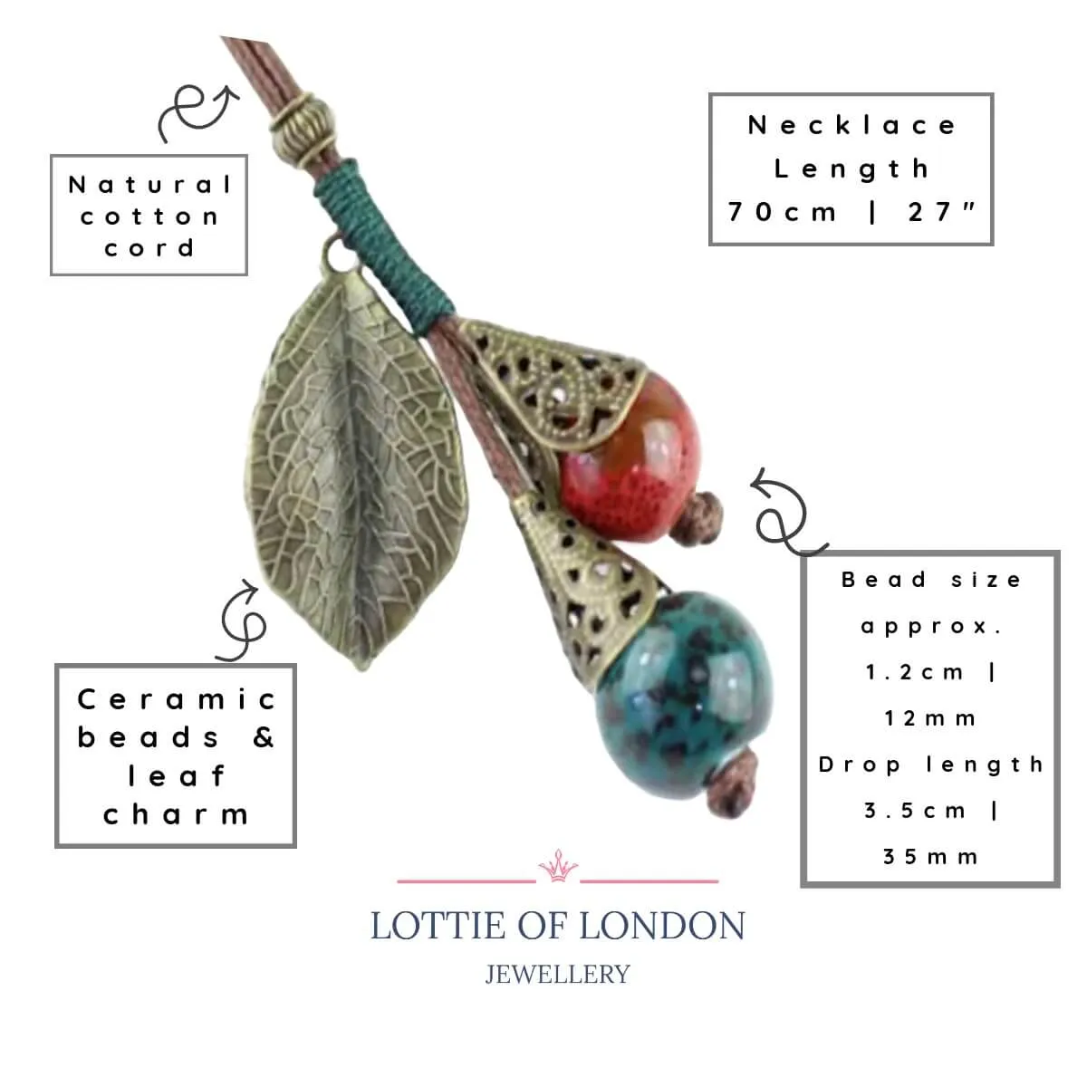 Long Ceramic Bead Necklace for Women | Bohemian Jewellery