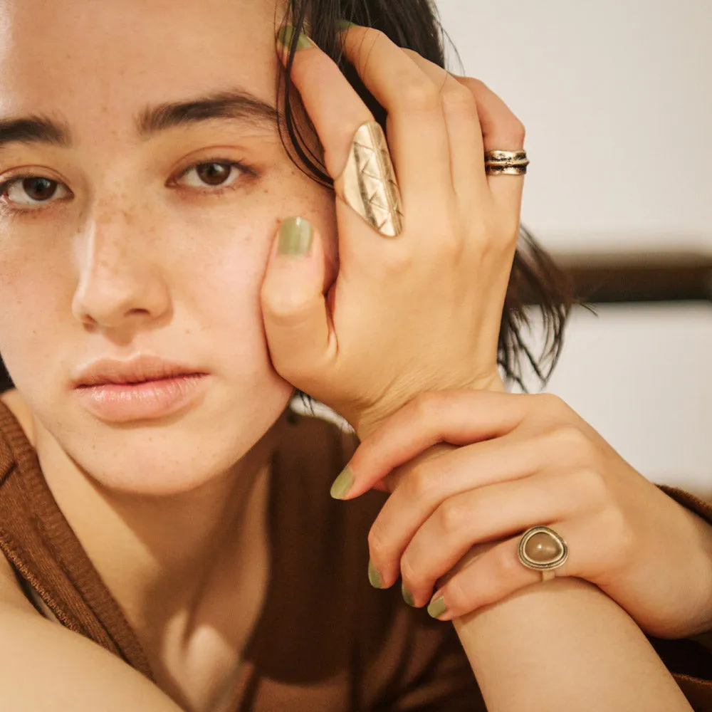 Long Oval Textured Open Ring