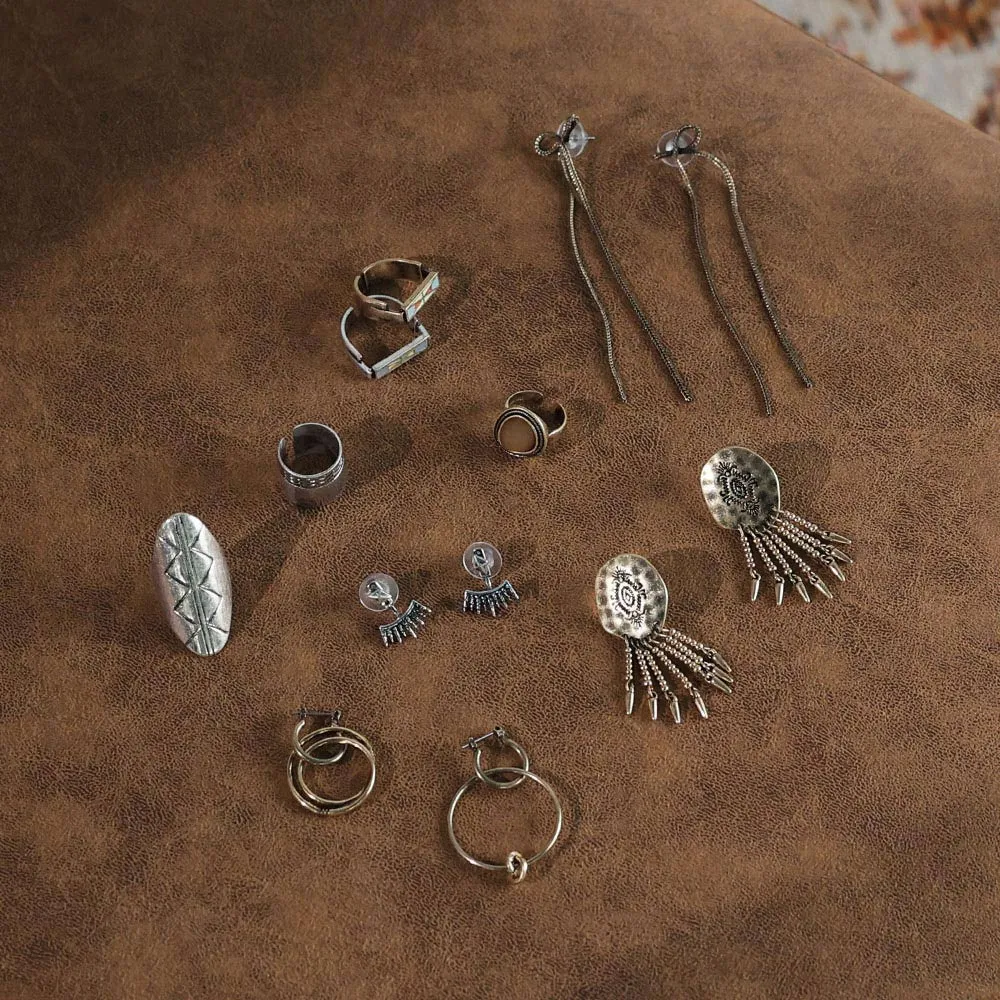 Long Oval Textured Open Ring