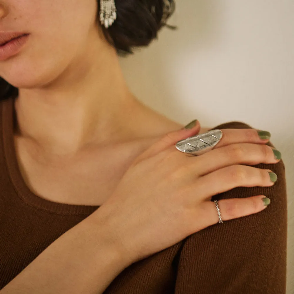 Long Oval Textured Open Ring