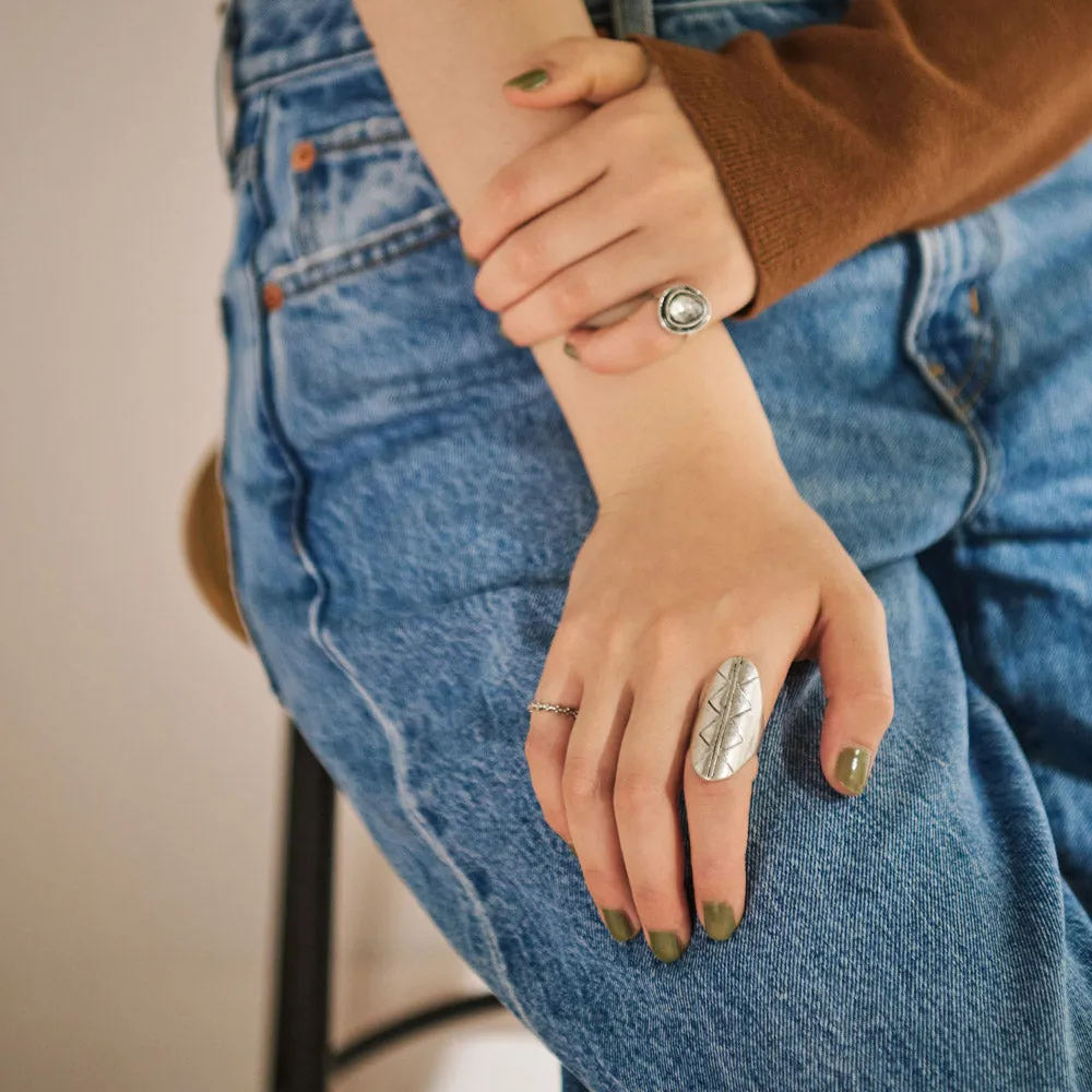 Long Oval Textured Open Ring