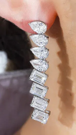Lyndee 14 Carats Pear & Emerald Cut Lab Grown Diamond Drop Earrings in 14K White Gold