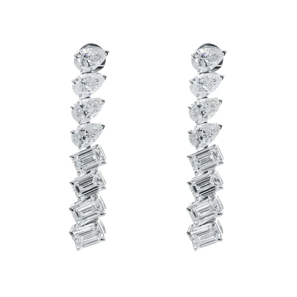 Lyndee 14 Carats Pear & Emerald Cut Lab Grown Diamond Drop Earrings in 14K White Gold