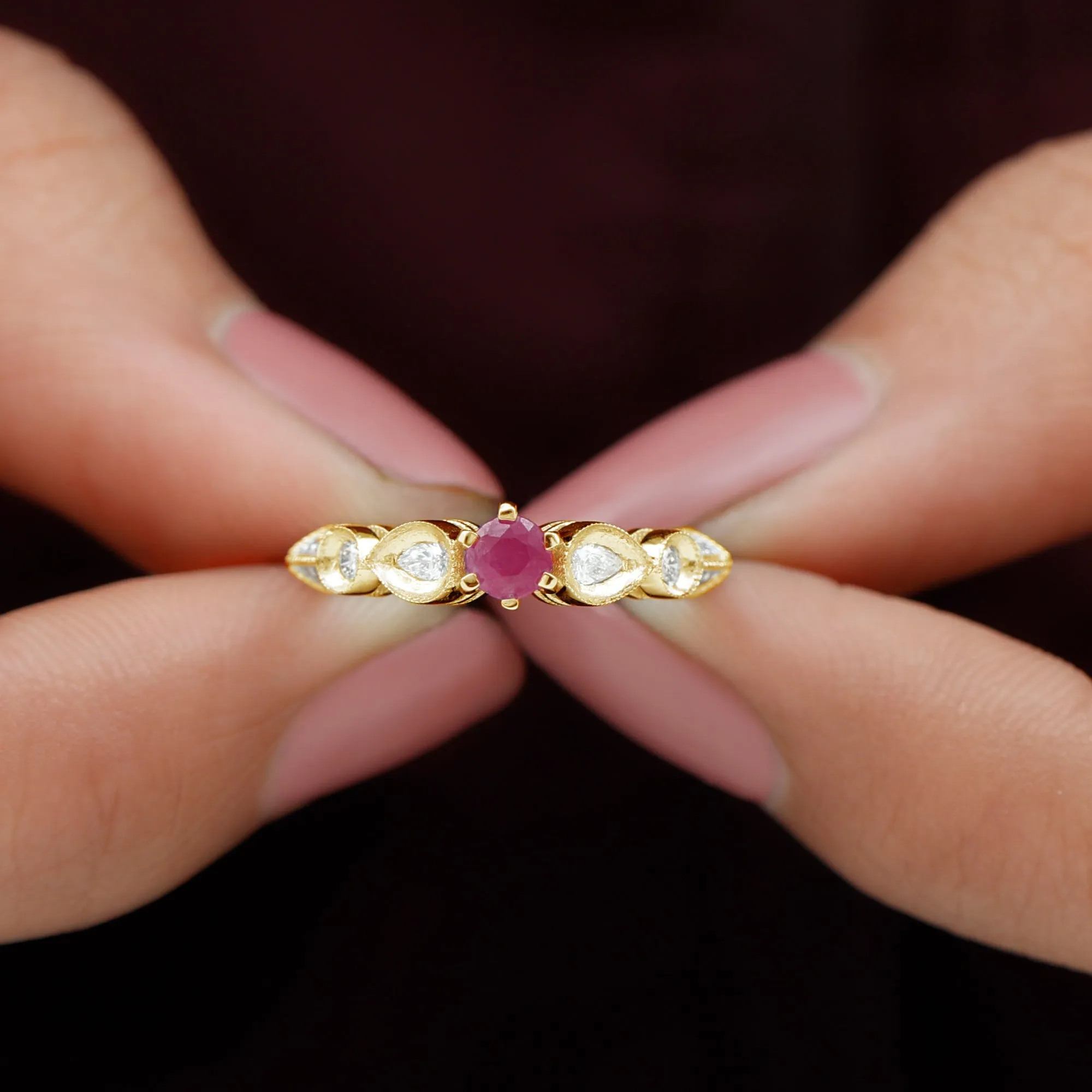 Minimal Ruby Engagement Ring with Diamond Accent