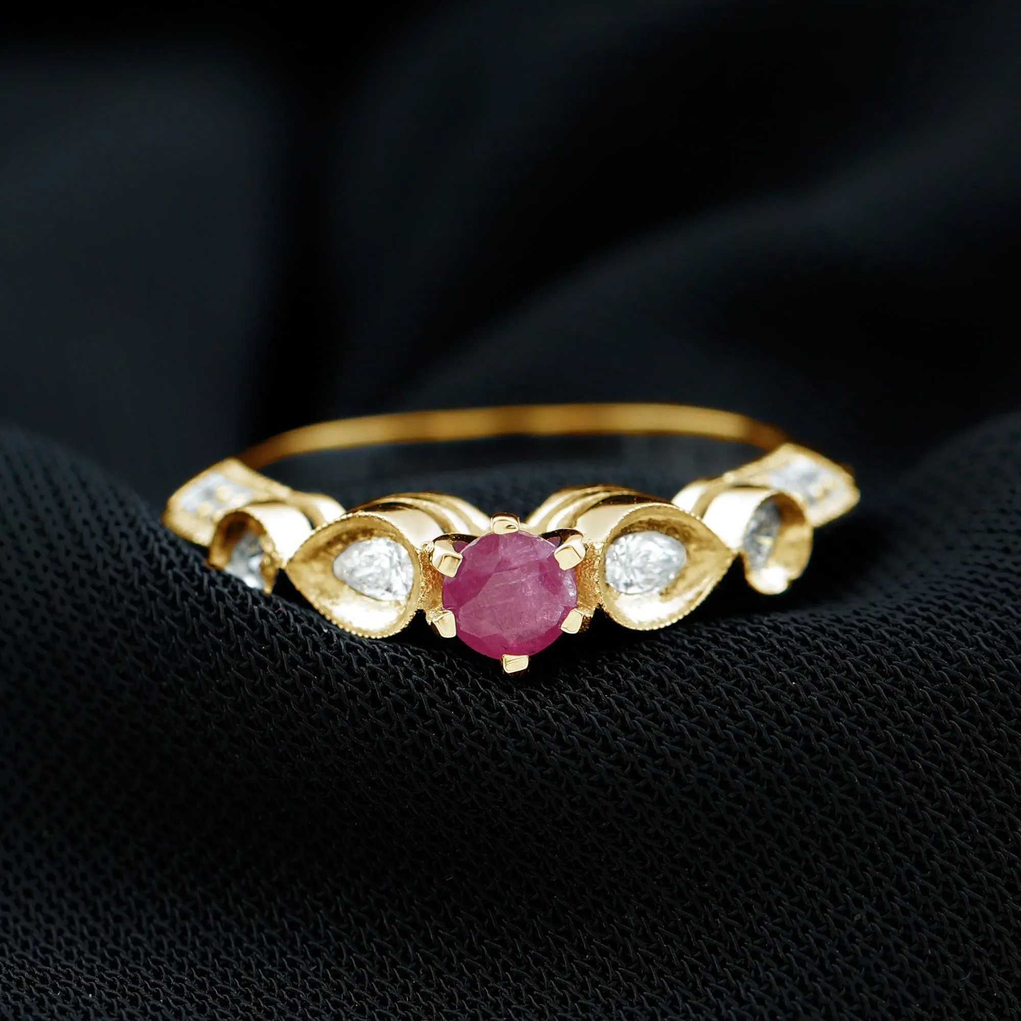 Minimal Ruby Engagement Ring with Diamond Accent