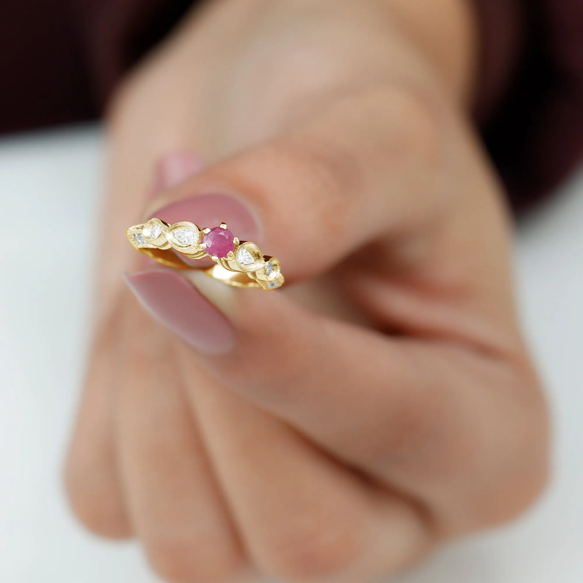 Minimal Ruby Engagement Ring with Diamond Accent