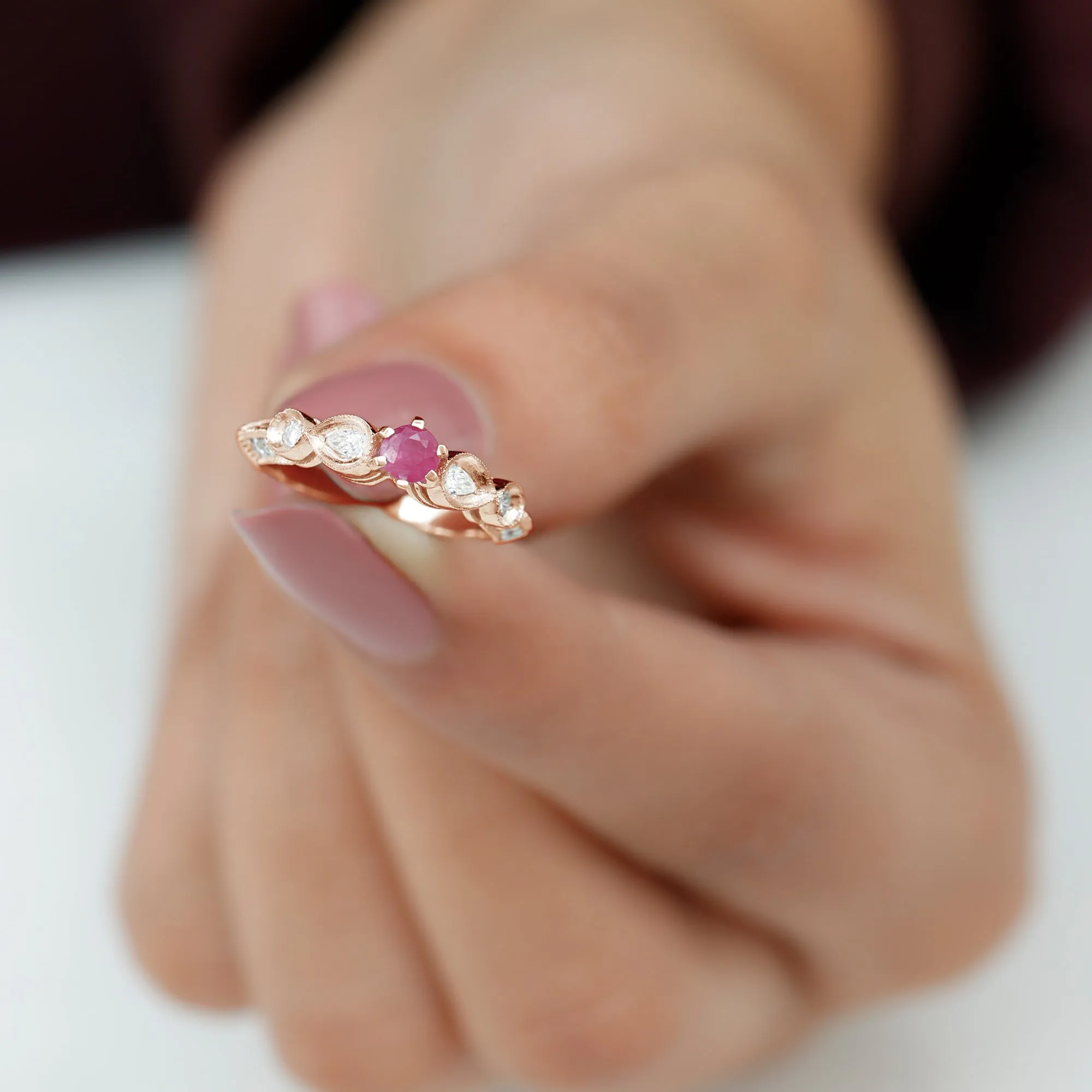 Minimal Ruby Engagement Ring with Diamond Accent