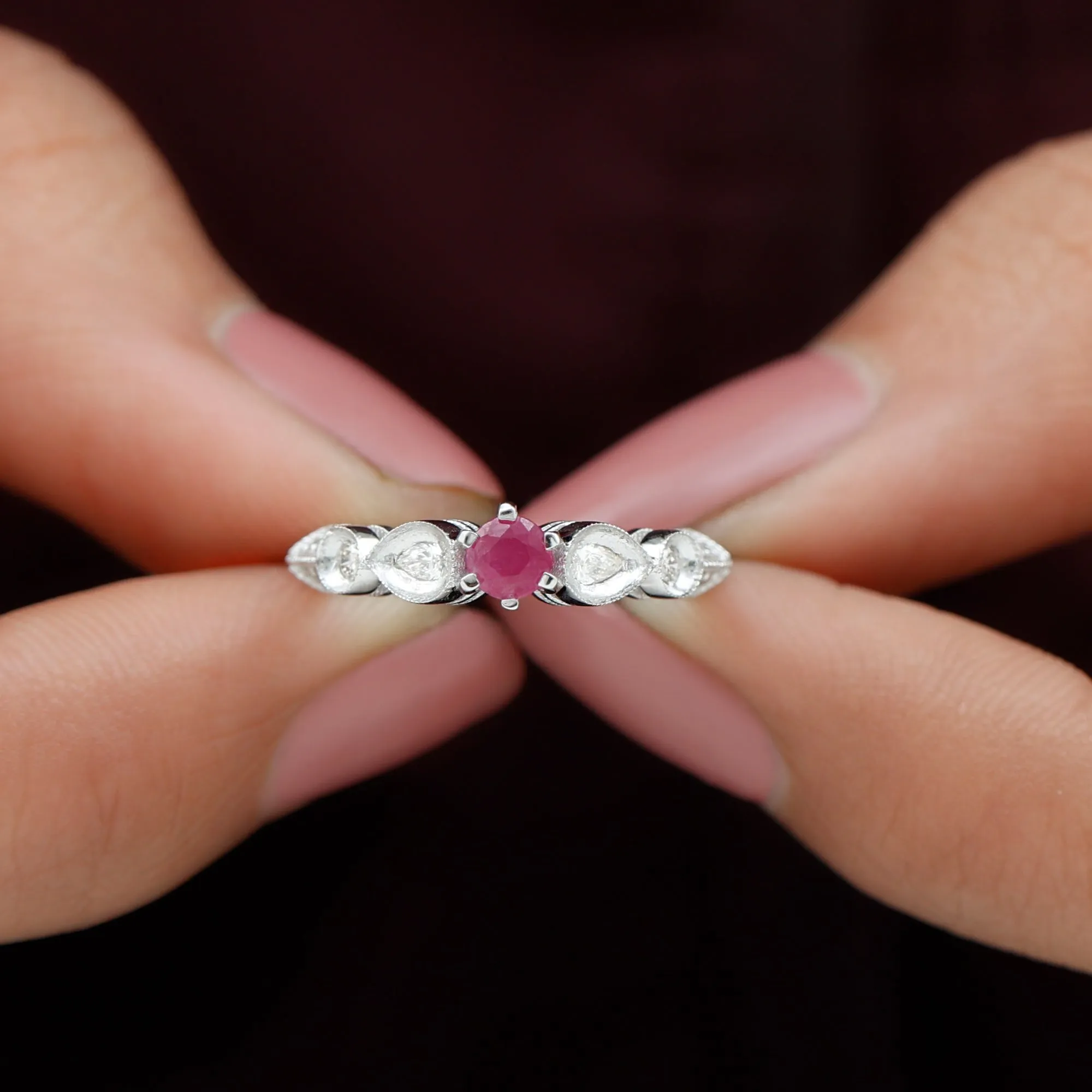 Minimal Ruby Engagement Ring with Diamond Accent
