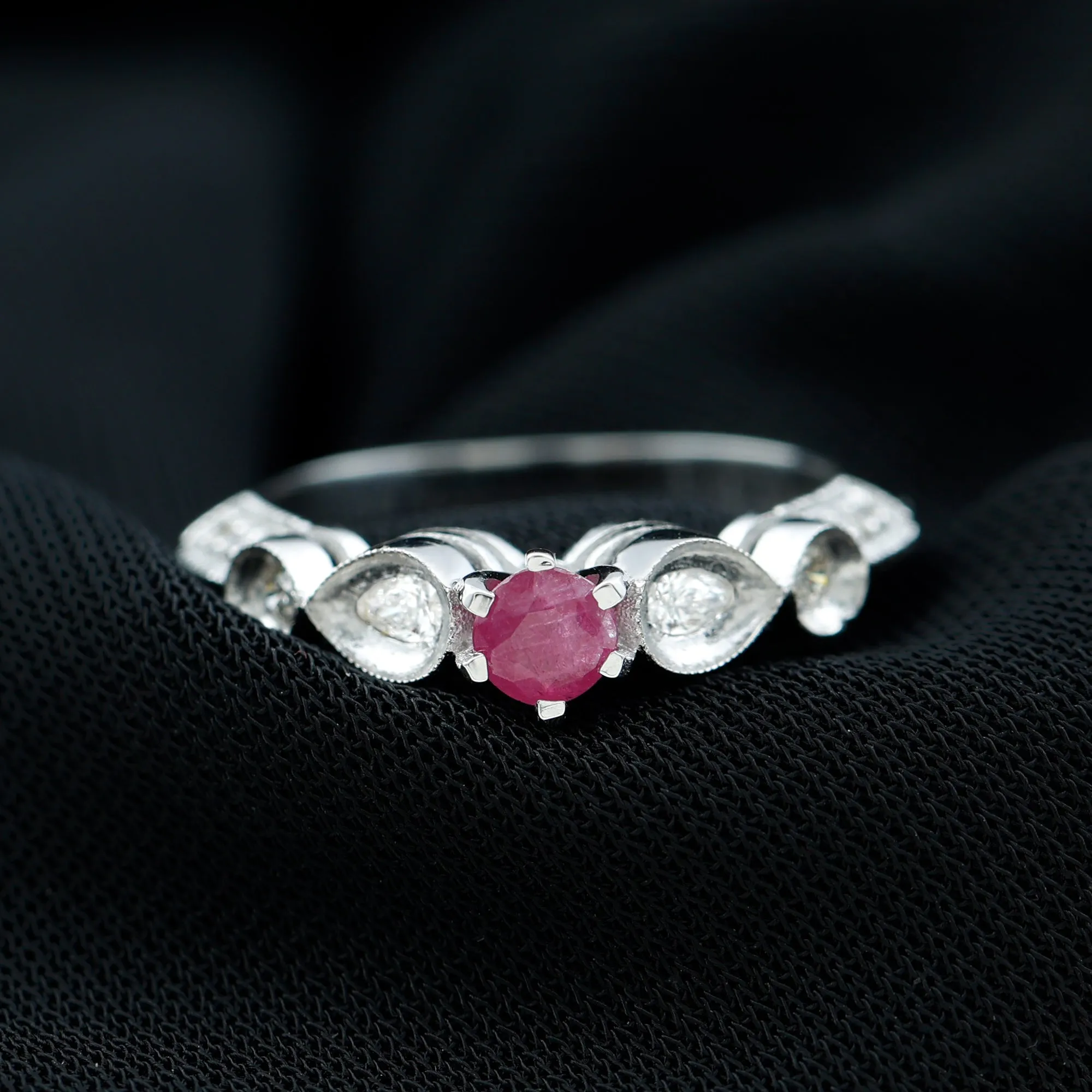 Minimal Ruby Engagement Ring with Diamond Accent