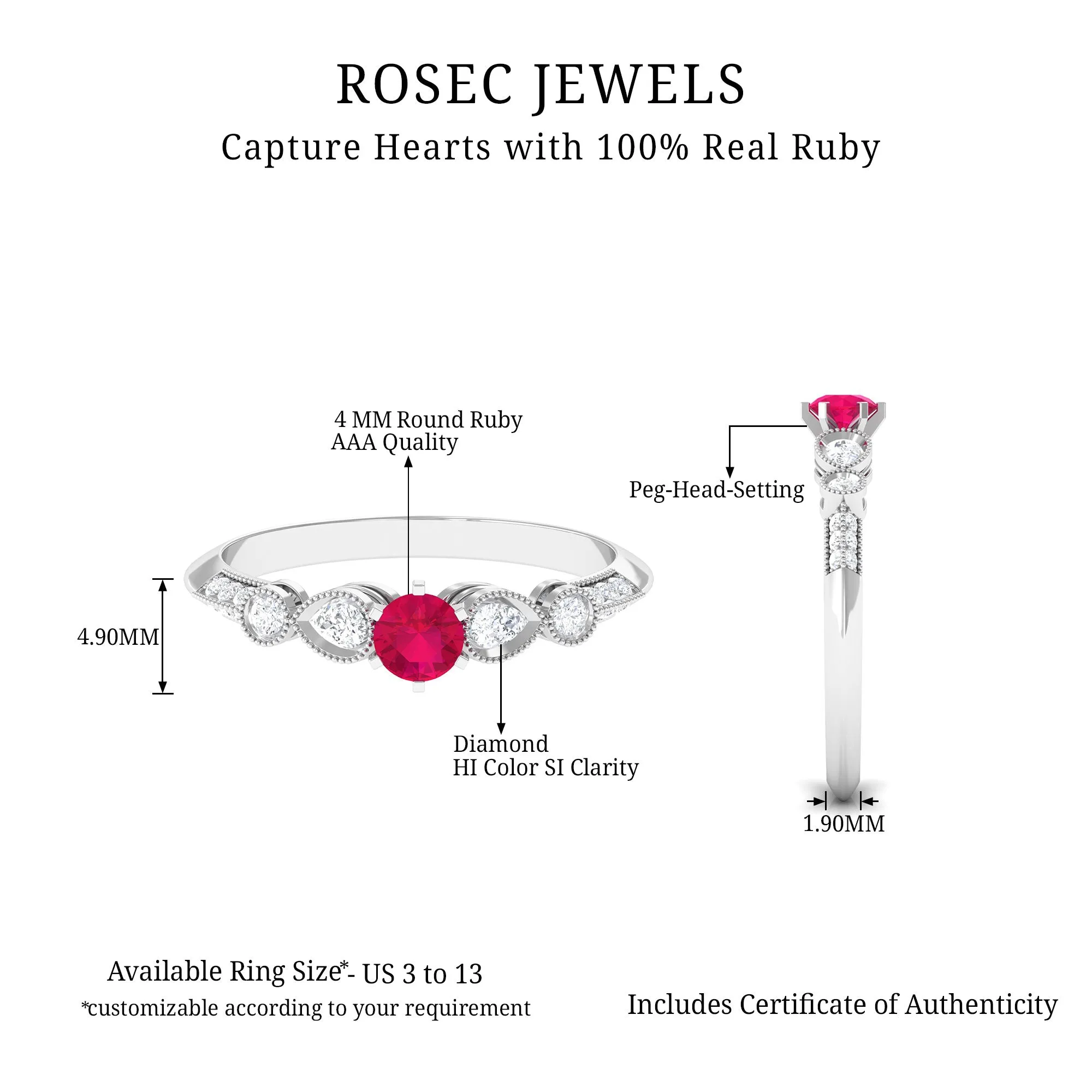 Minimal Ruby Engagement Ring with Diamond Accent
