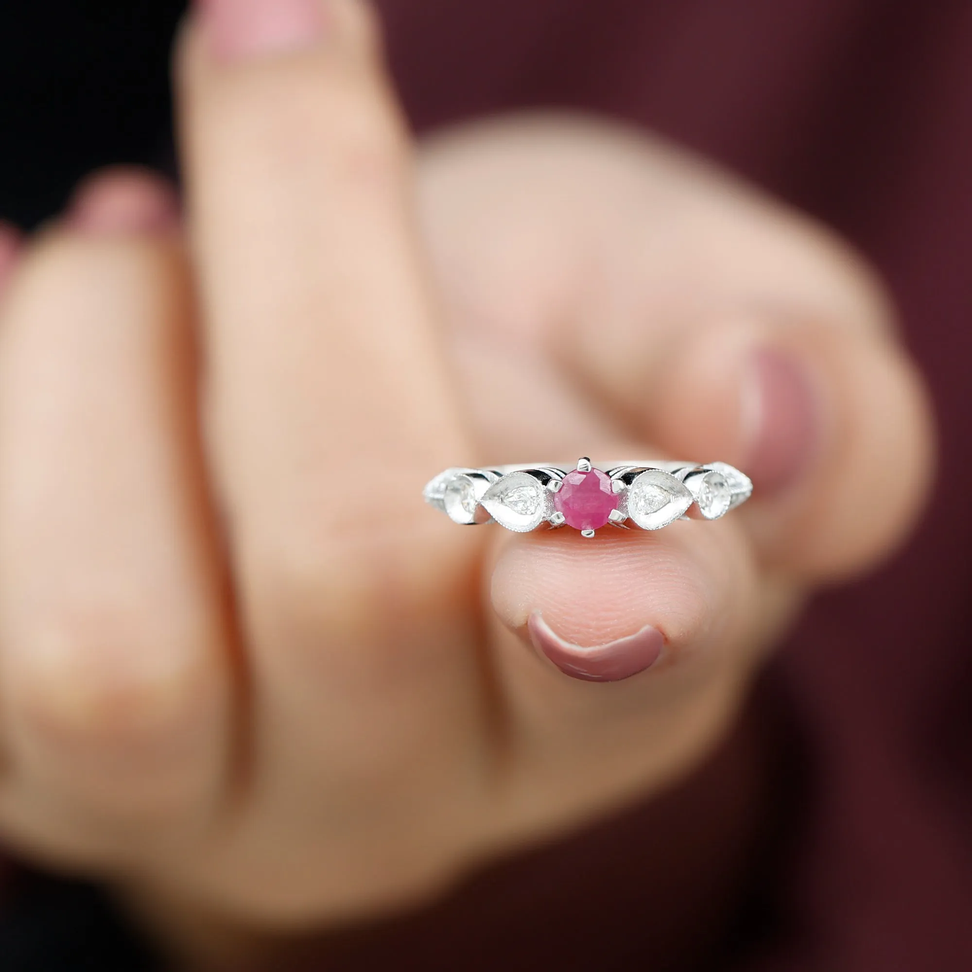 Minimal Ruby Engagement Ring with Diamond Accent