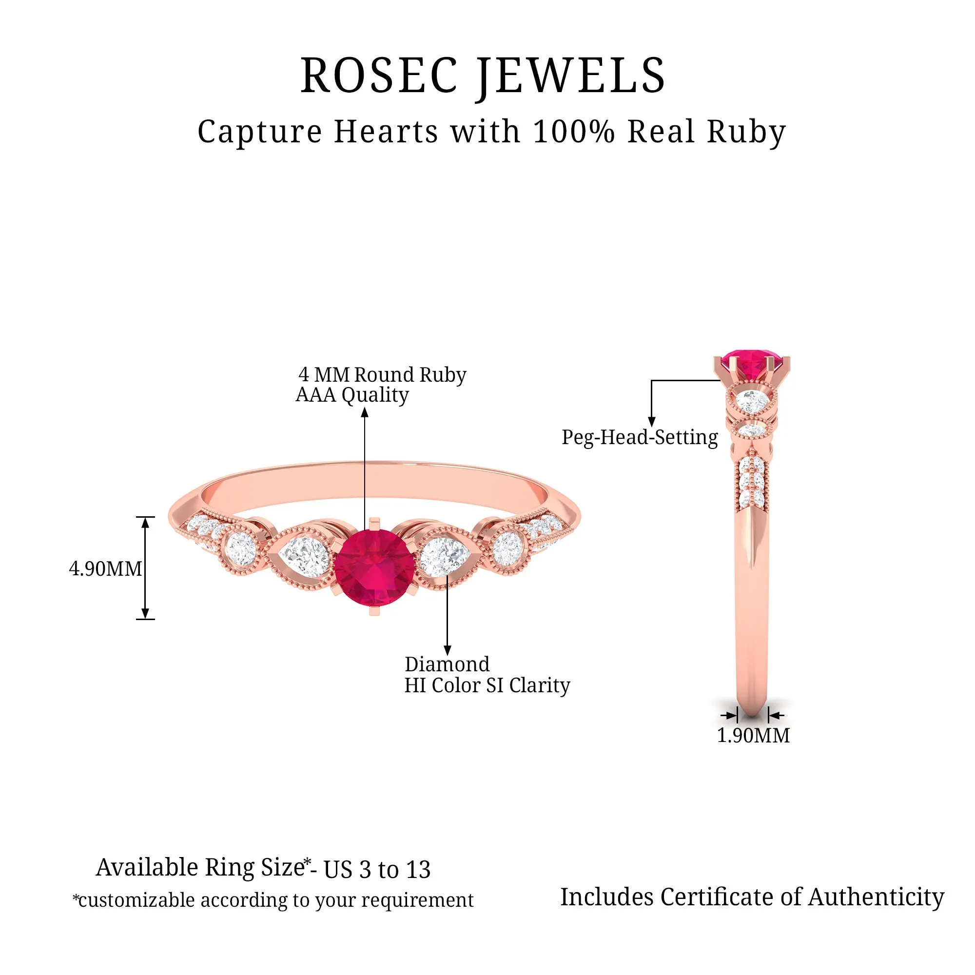Minimal Ruby Engagement Ring with Diamond Accent