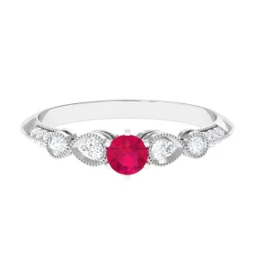 Minimal Ruby Engagement Ring with Diamond Accent