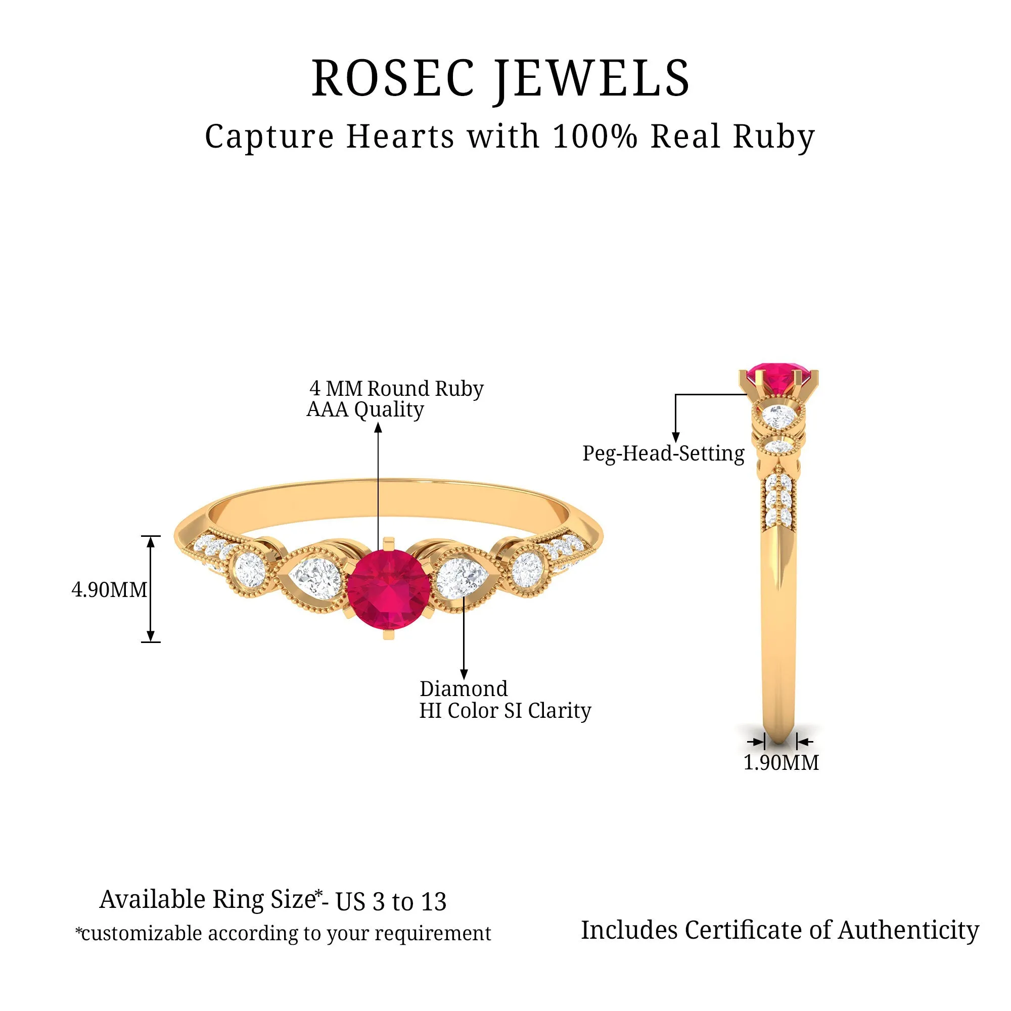 Minimal Ruby Engagement Ring with Diamond Accent