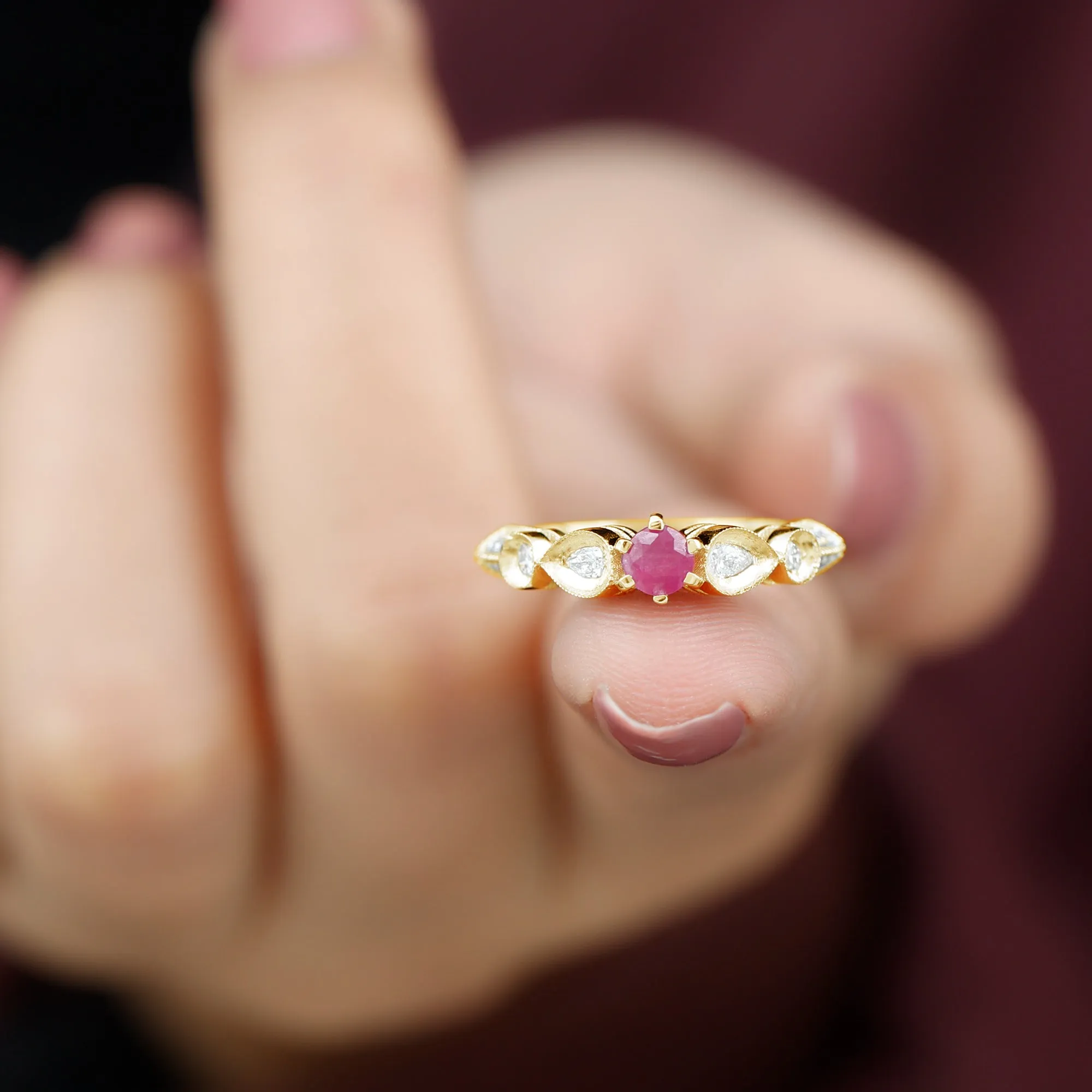 Minimal Ruby Engagement Ring with Diamond Accent