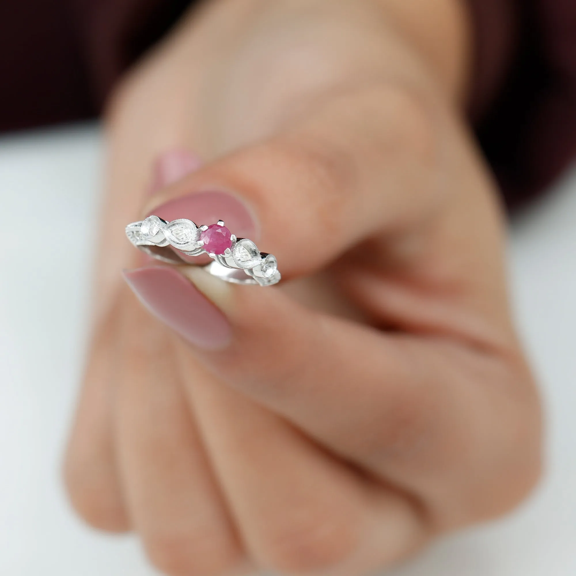 Minimal Ruby Engagement Ring with Diamond Accent