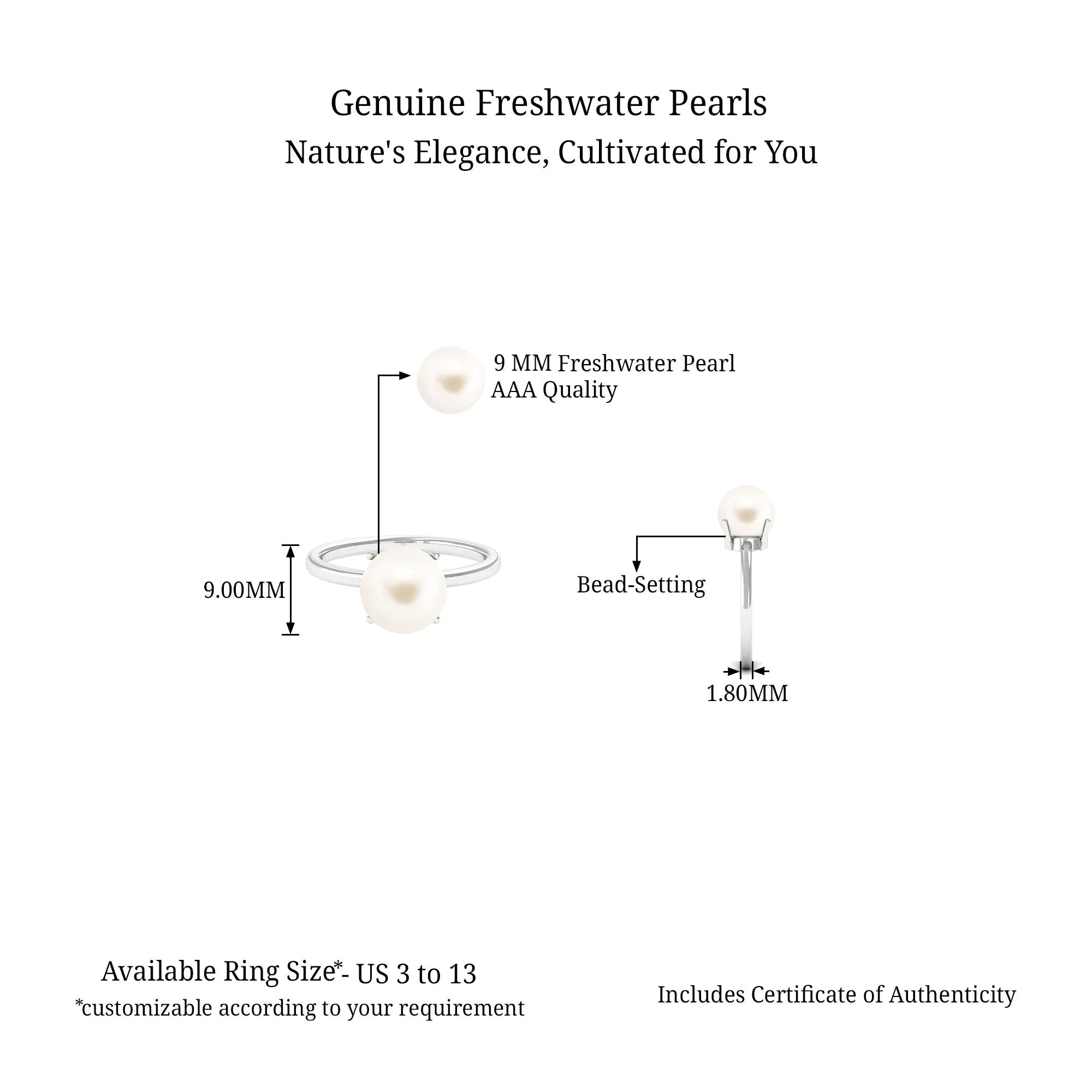 Minimal White Pearl Solitaire Ring