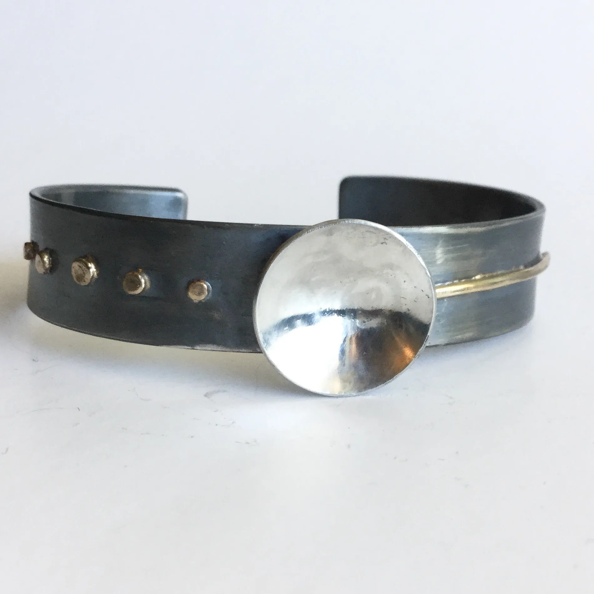 Modern Sterling Silver and Gold Cuff Bracelet