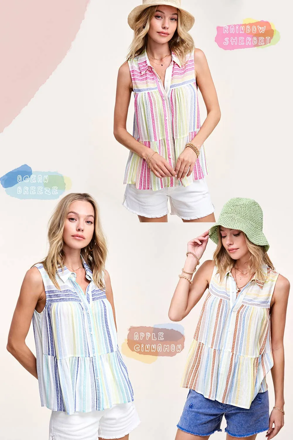 Multi-color Spring Summer Shirt Sleeveless Top