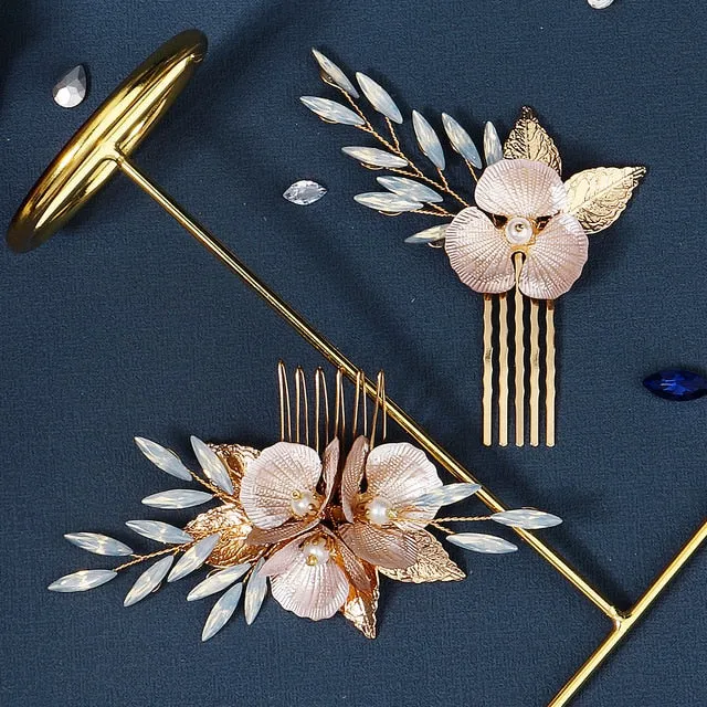 Opal Pearl and Flower Bridal Headpieces