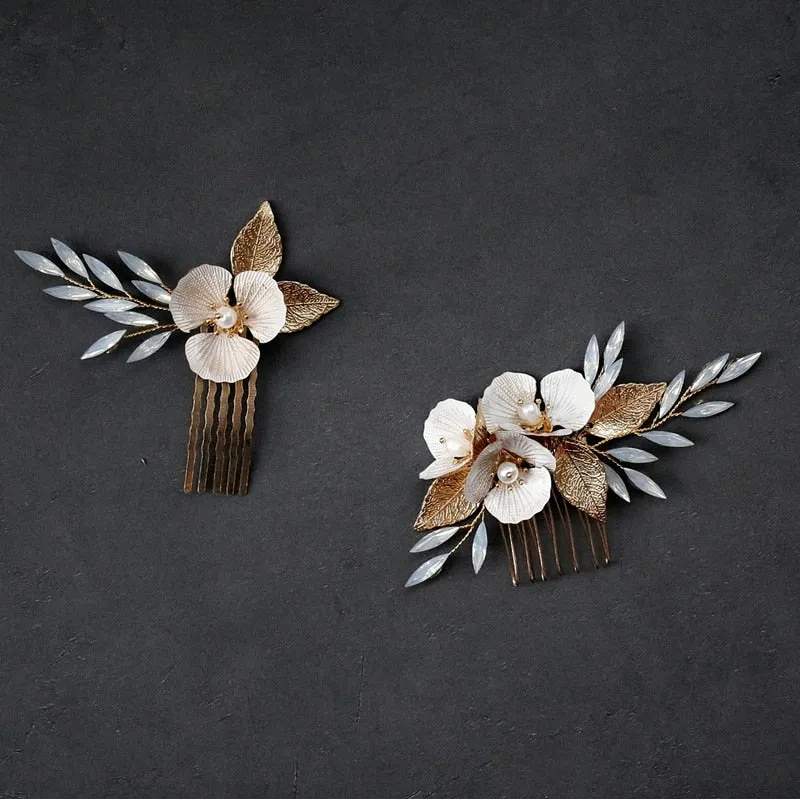 Opal Pearl and Flower Bridal Headpieces