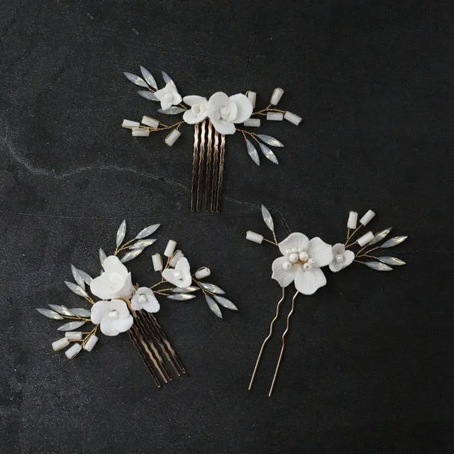 Opal Pearl and Flower Bridal Headpieces