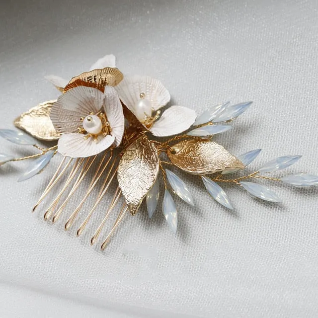 Opal Pearl and Flower Bridal Headpieces