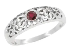 Palladium Edwardian Scroll Design Filigree Ruby Ring