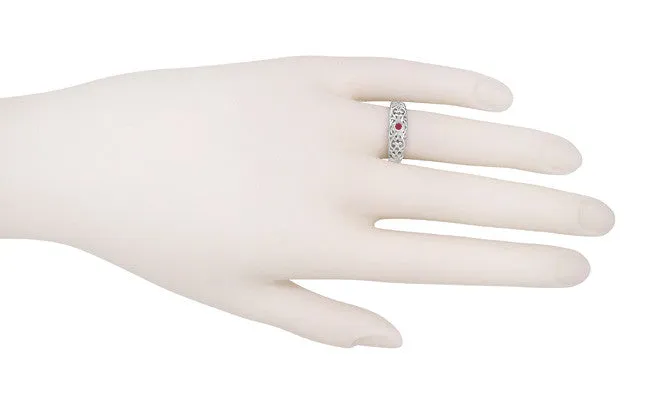 Palladium Edwardian Scroll Design Filigree Ruby Ring