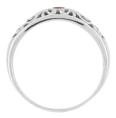 Palladium Edwardian Scroll Design Filigree Ruby Ring