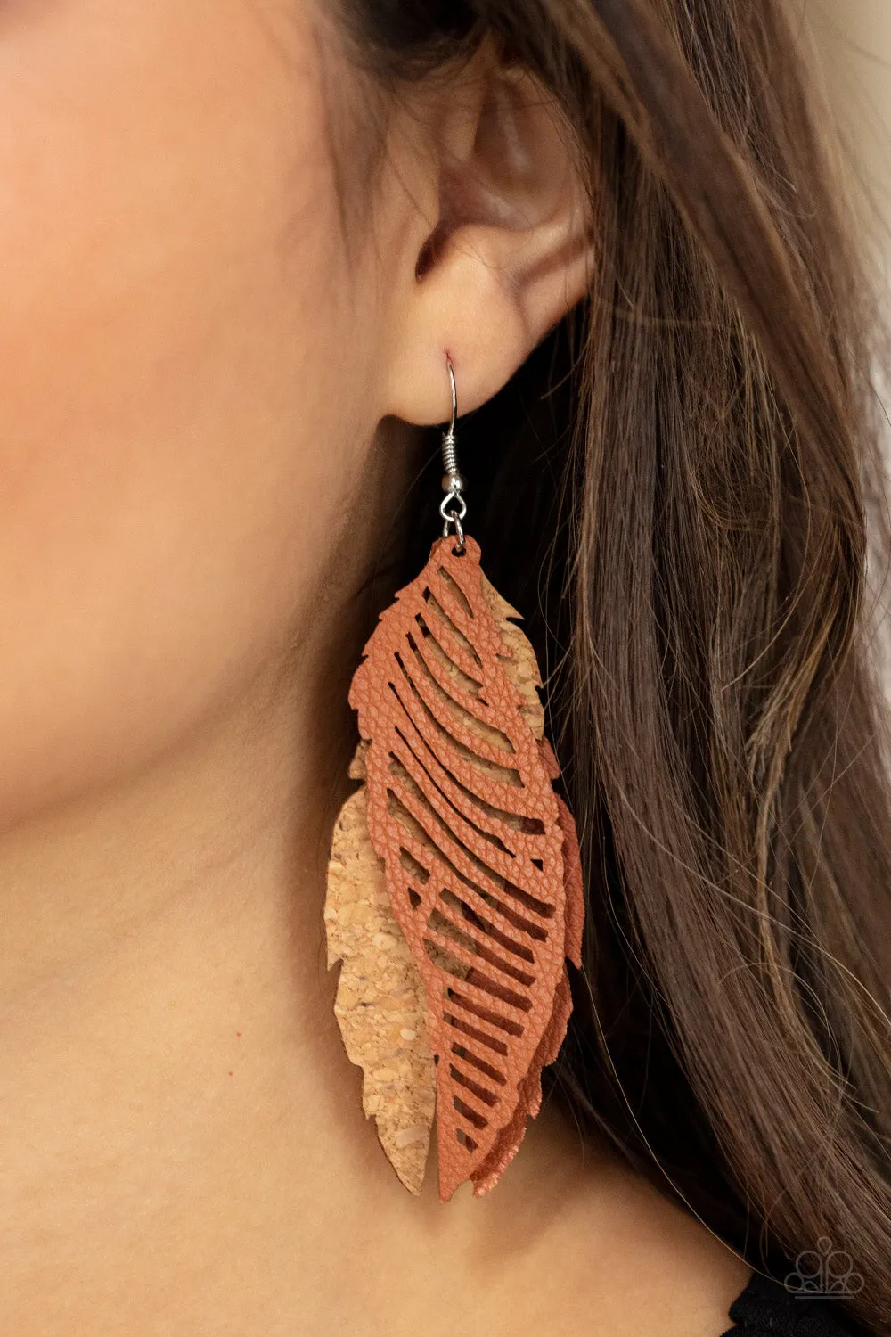 Paparazzi WINGING Off The Hook - Brown Earrings