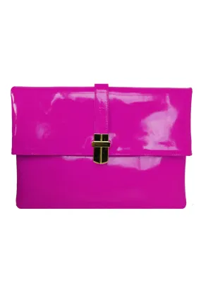 PATENT PRIA FOLDING CLUTCH NEON PINK