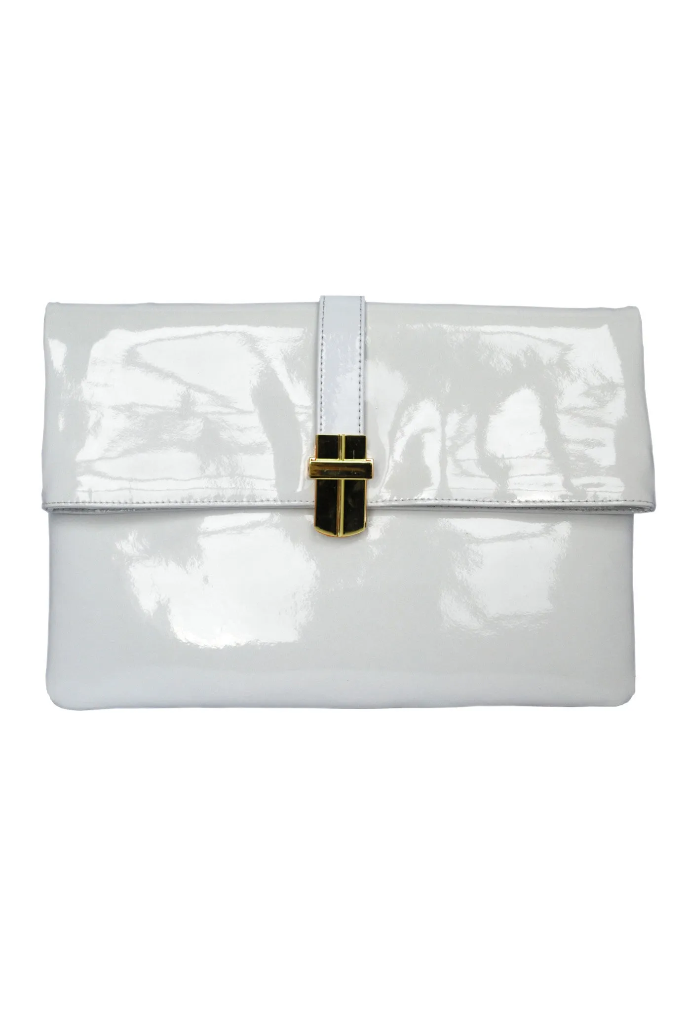 PATENT PRIA FOLDING CLUTCH WHITE