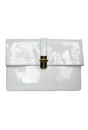 PATENT PRIA FOLDING CLUTCH WHITE