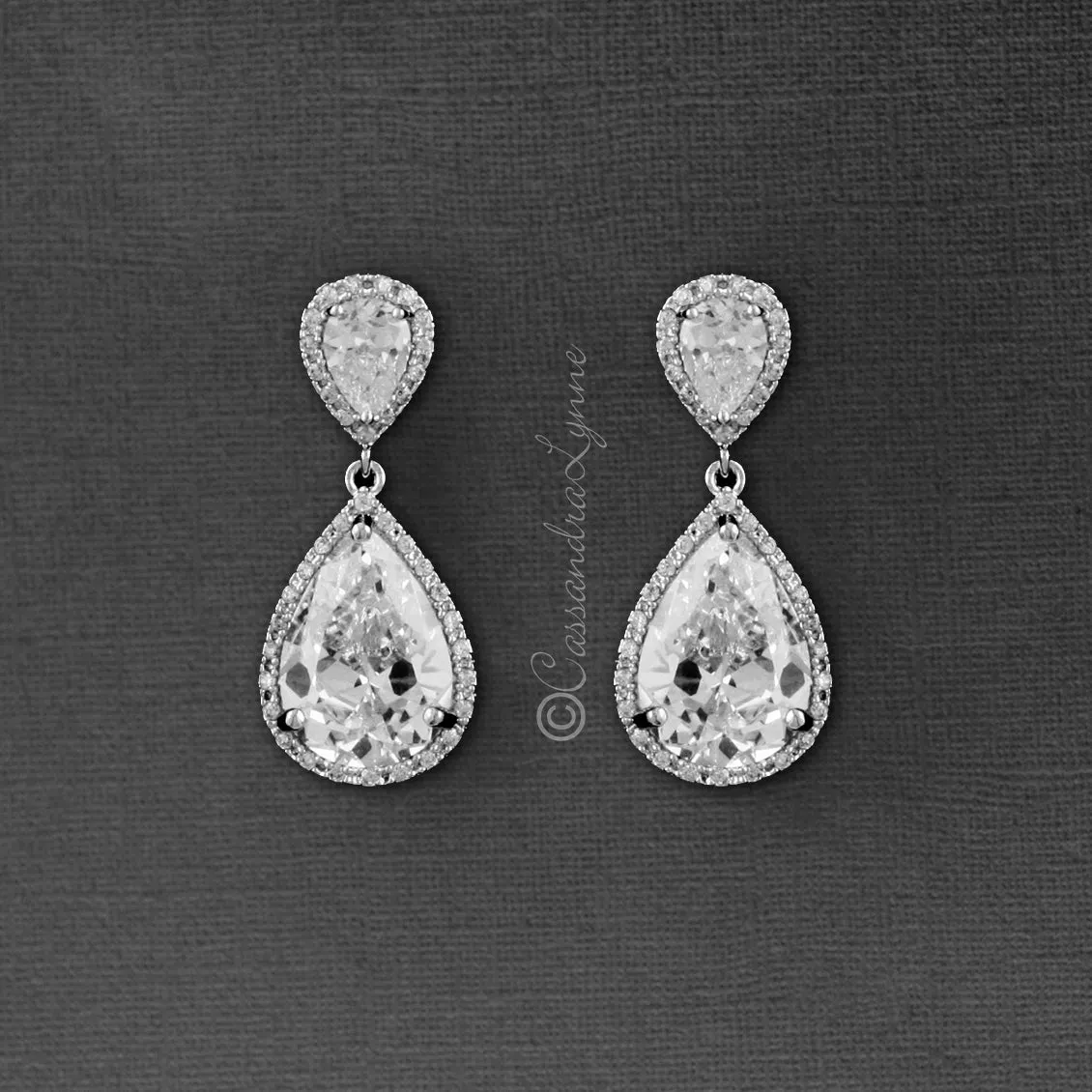 Pear Drop CZ Earrings for the Bride Clip-On Style