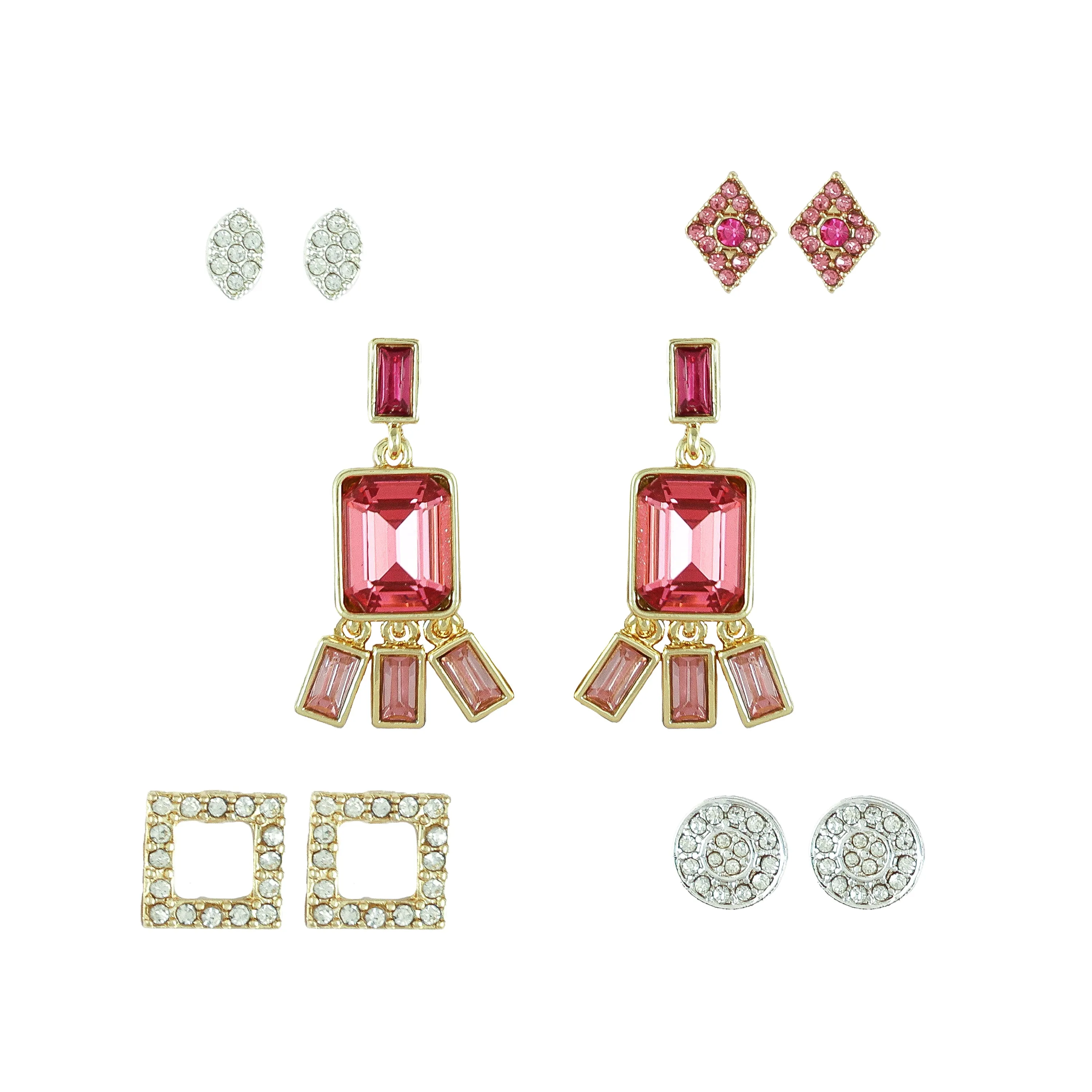 Pink Tassel Stone & Mix Metal Earring Set