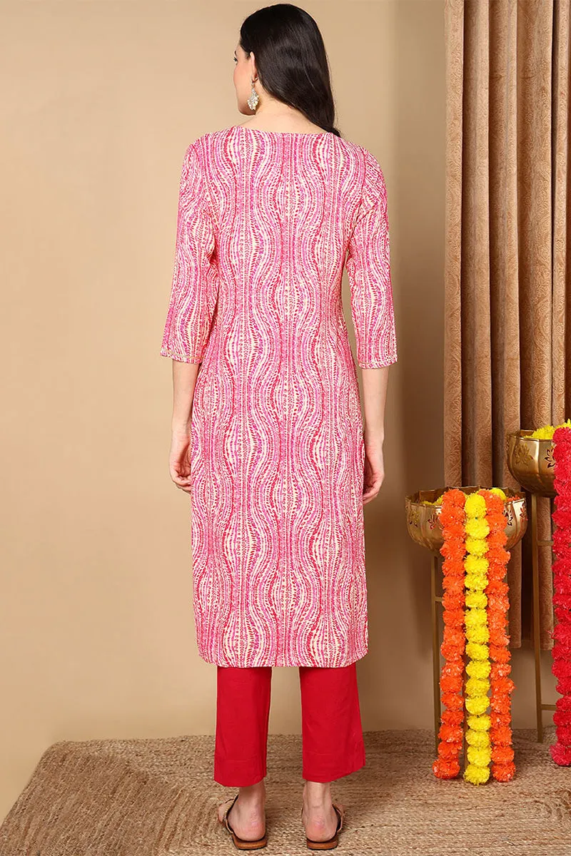Pink Viscose Rayon Abstract Printed Straight Kurta