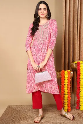 Pink Viscose Rayon Abstract Printed Straight Kurta