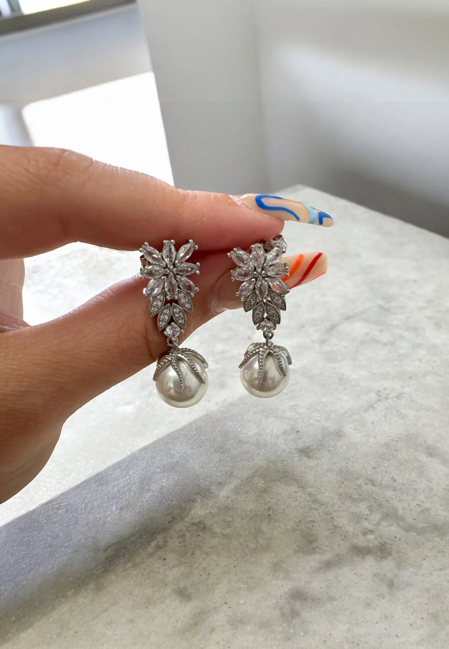 Primrose Baroque Pearl Earrings Silver White