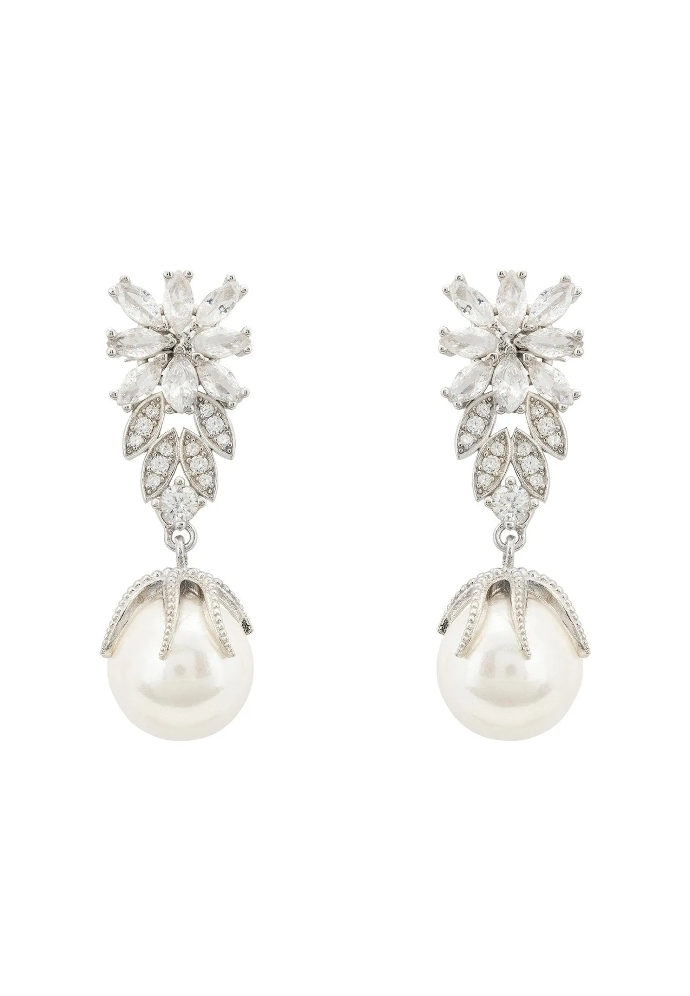 Primrose Baroque Pearl Earrings Silver White