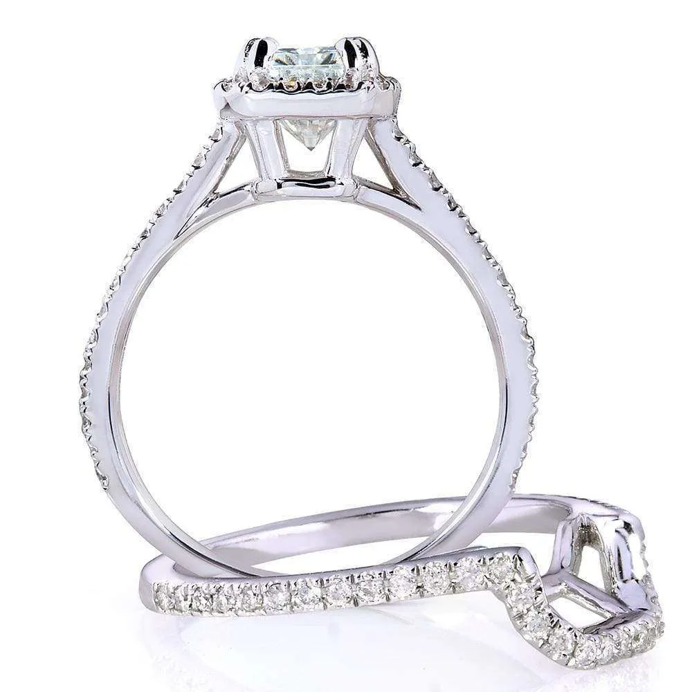 Radiant-cut Moissanite & Round-cut Diamond Bridal Set 1 3/5 CTW 14k White Gold