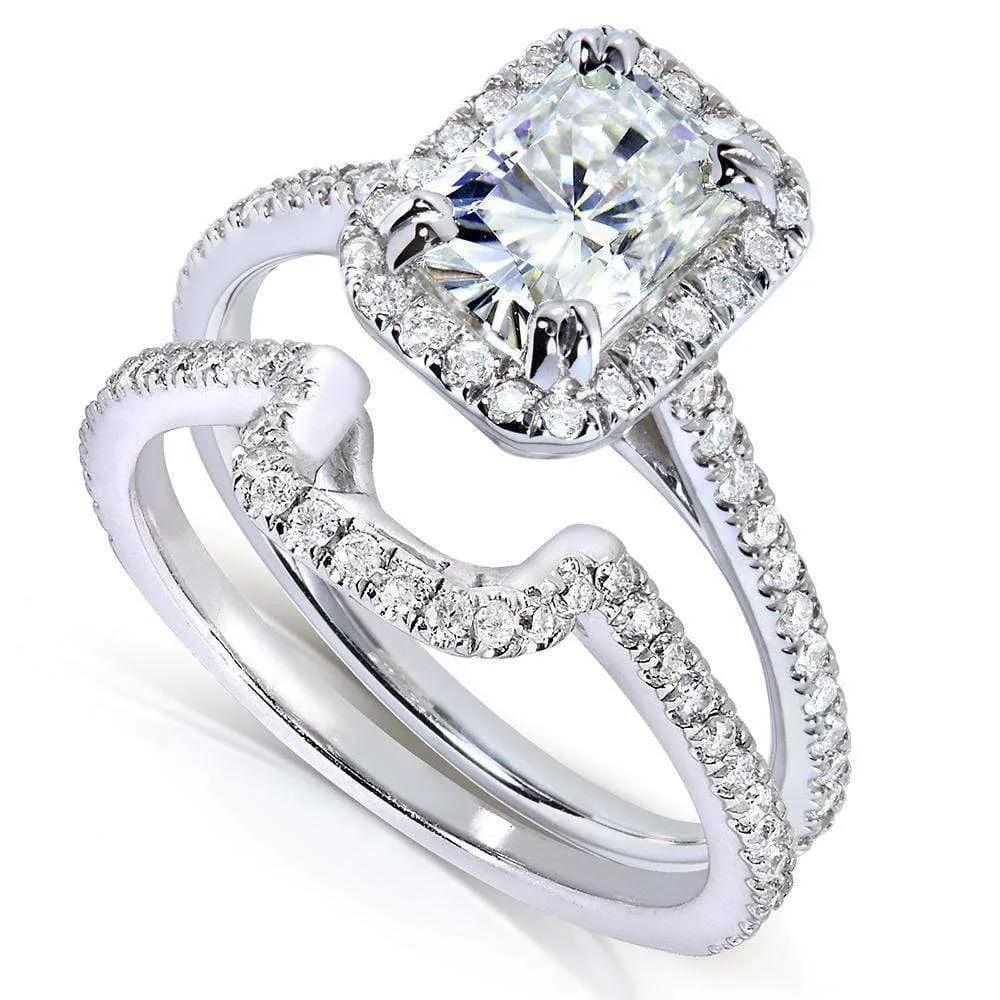 Radiant-cut Moissanite & Round-cut Diamond Bridal Set 1 3/5 CTW 14k White Gold