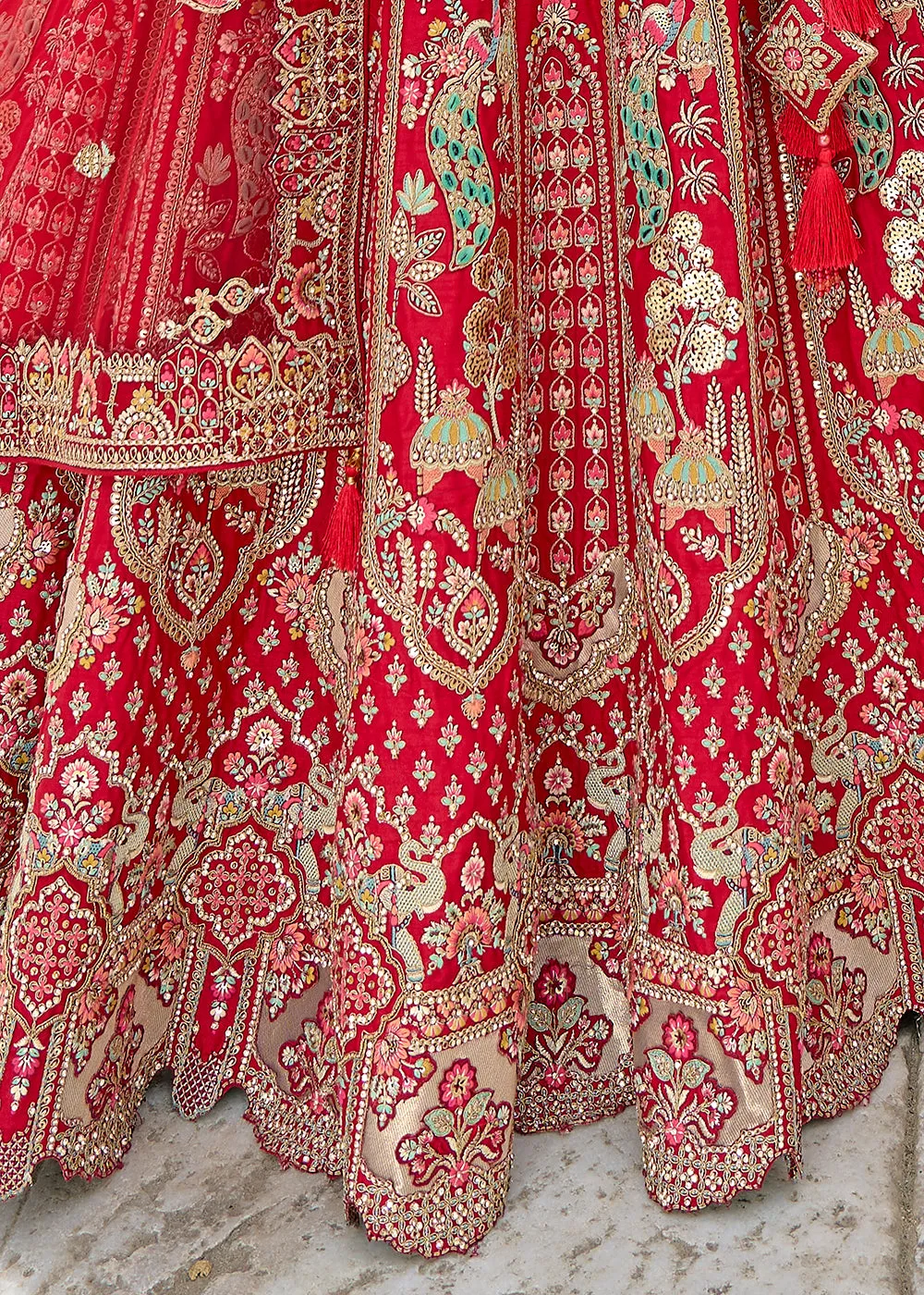 Radiant Red Silk Embroidered Bridal Wear Lehenga Choli