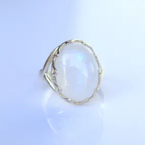 Rainbow Moonstone Ring - Large Oval Gemstone