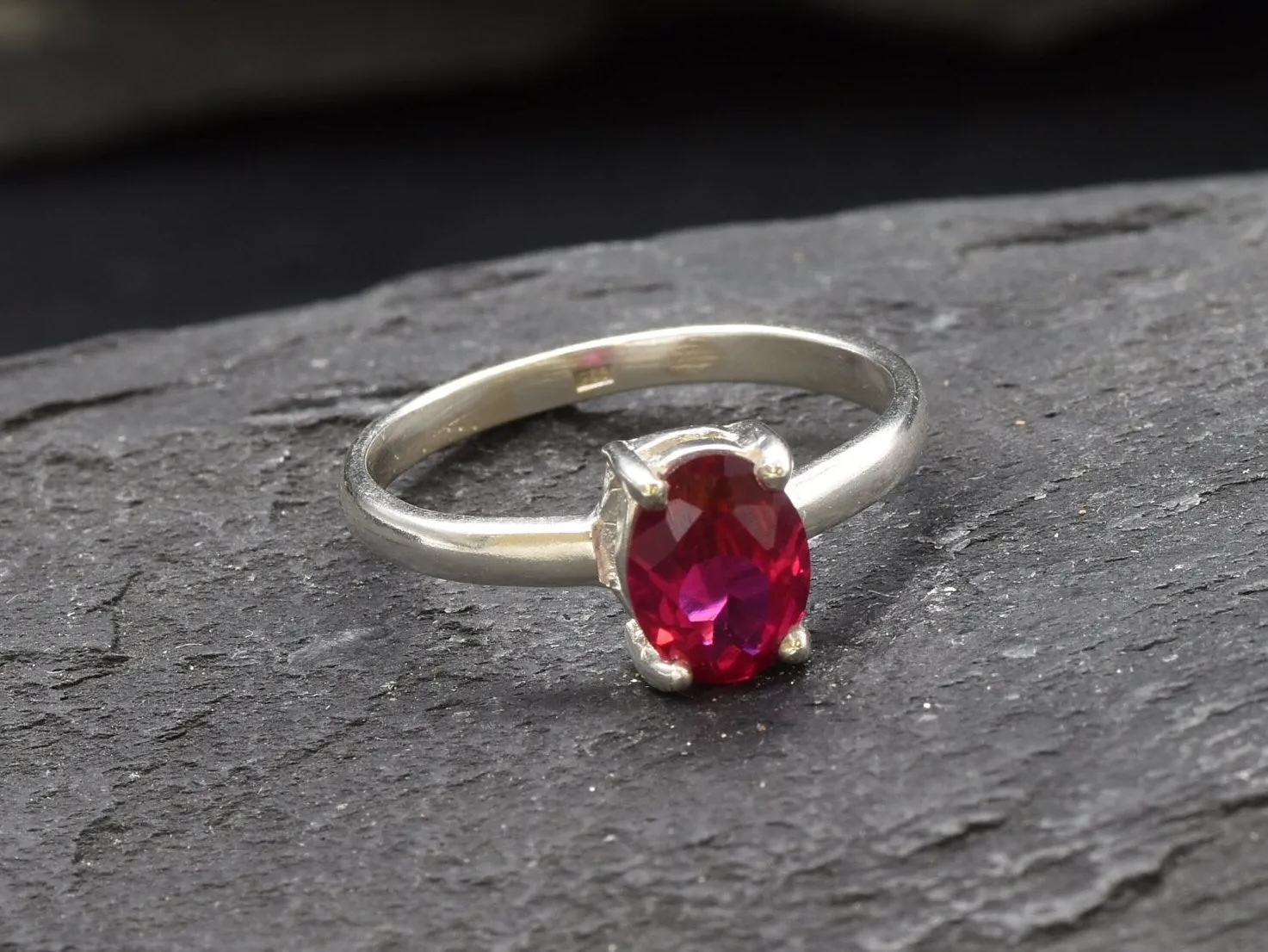 Red Ruby Ring - Classic Oval Ring - Vintage Solitaire Ring