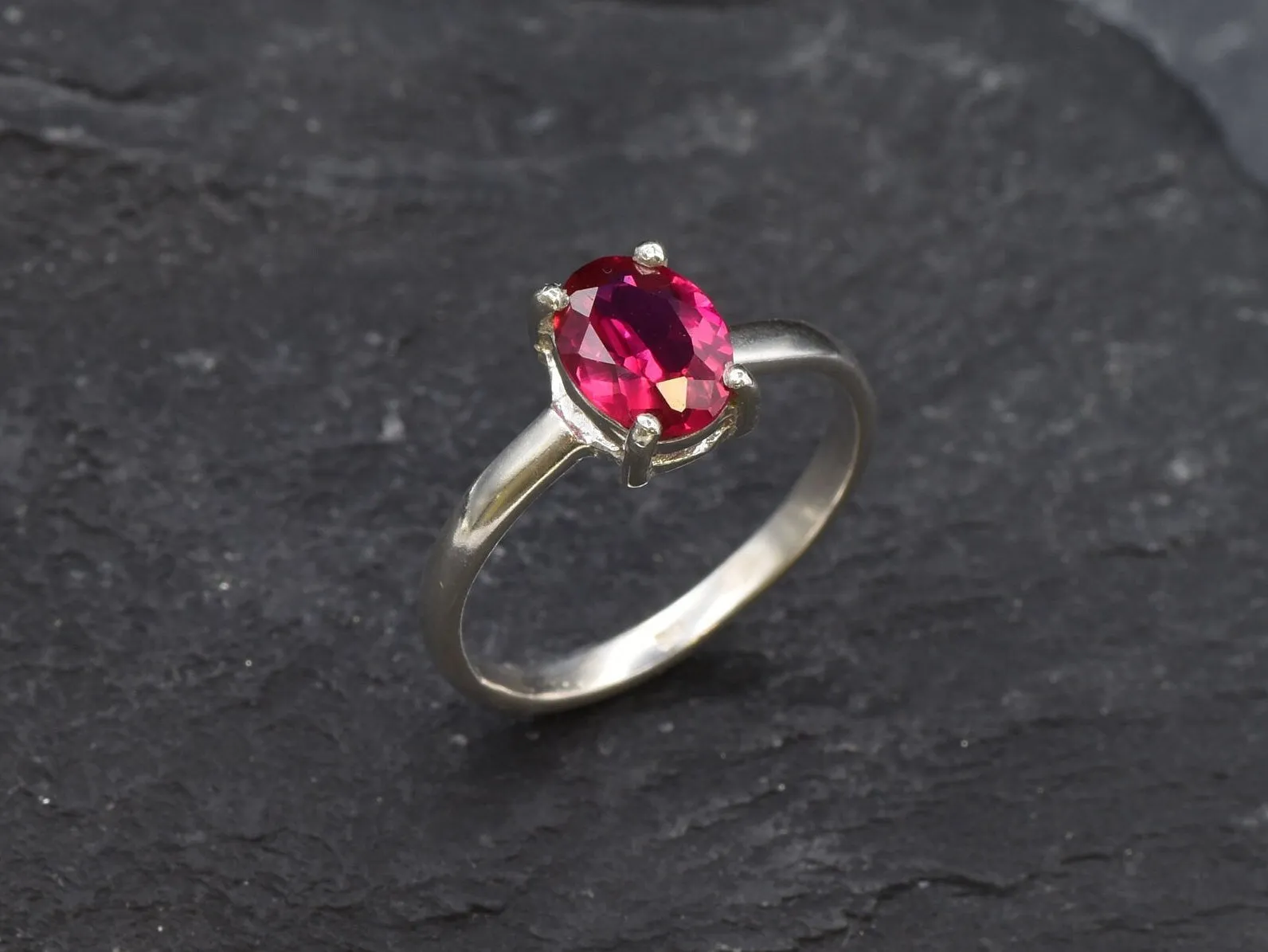 Red Ruby Ring - Classic Oval Ring - Vintage Solitaire Ring